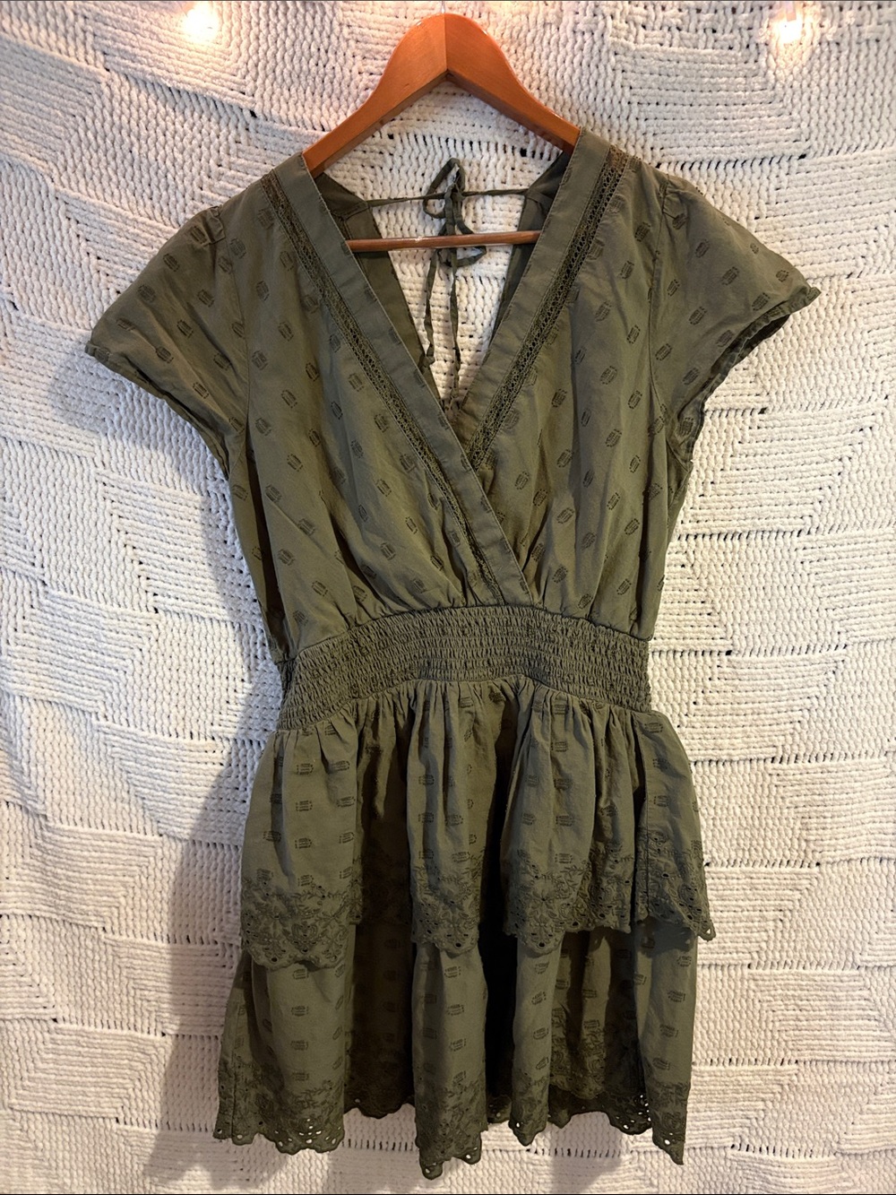 American Eagle Women’s Olive Green Tiered V-Neck Dress